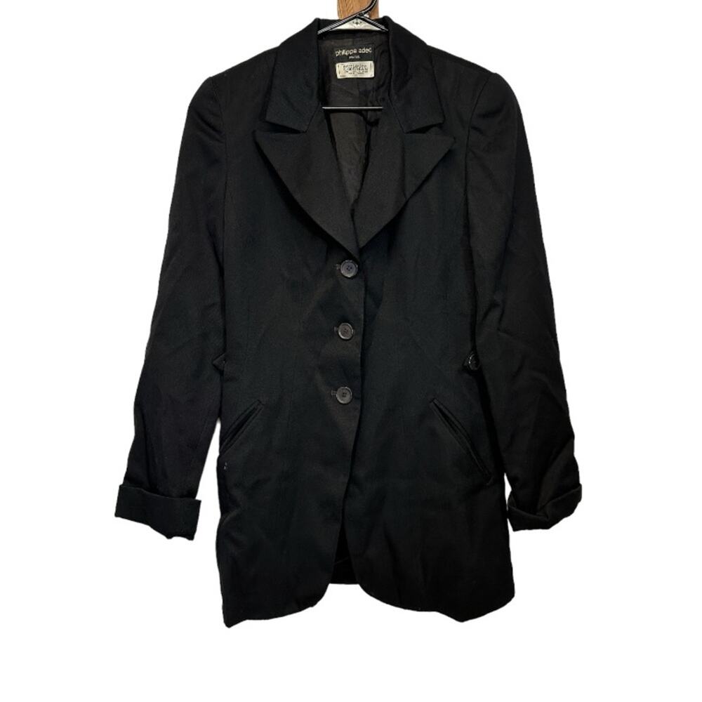 Vintage Philippe adec Paris Black Long Sleeve Button Blazer Size 38